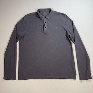 AllSaints Clash Textured Polo Shirt Men's S Gray 100% Cotton Logo Preppy Comfort